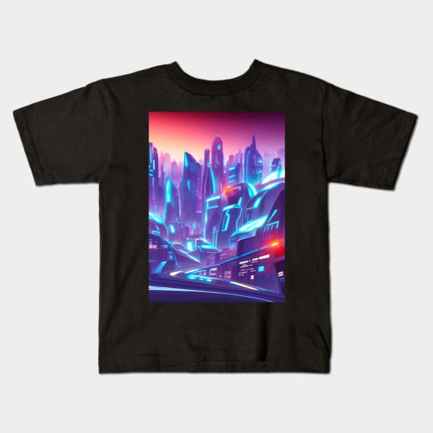 Cool Japanese Neon Cyber City Kids T-Shirt by star trek fanart and more